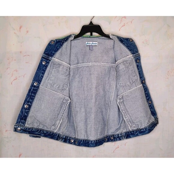 Upcycled Jean Denim Hawaiian Jacket Flowers Sequin Beads Ribbon Girls Size 7/8 M - Picture 3 of 5